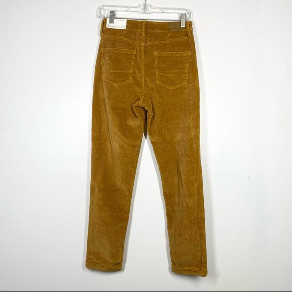 AMERICAN EAGLE New! Corduroy Mom Jean Cuffed Mustard Yellow Golden 0 - Picture 7 of 9